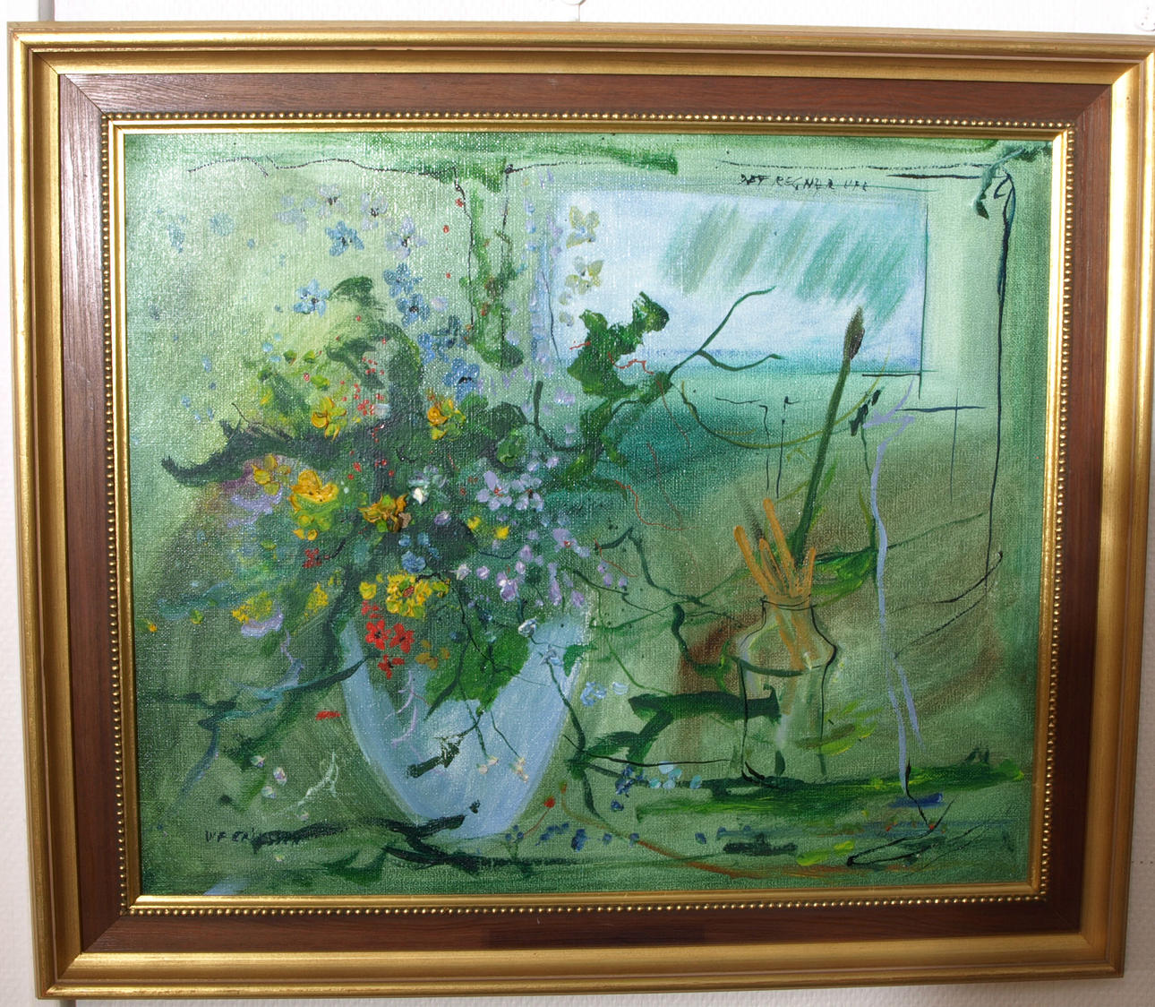 ULF ERIKSSON. Olja på duk, "Det regnar ute", signerad.