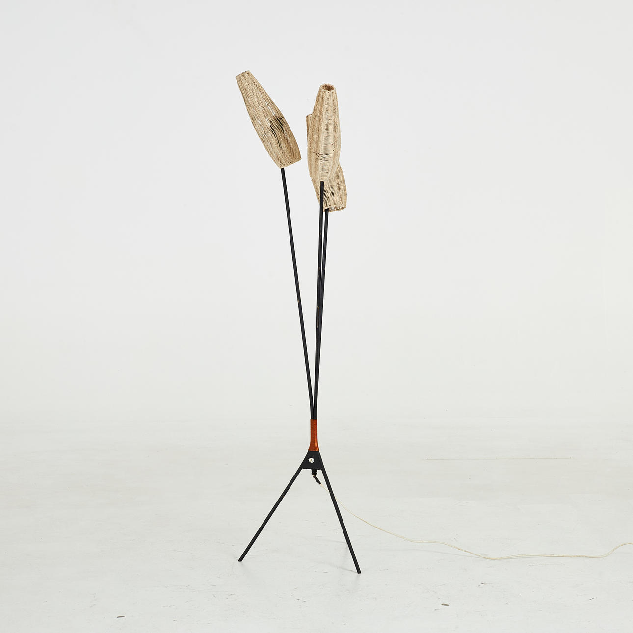 FLOOR LAMP. 1950s, three-armed, blackened frame.
