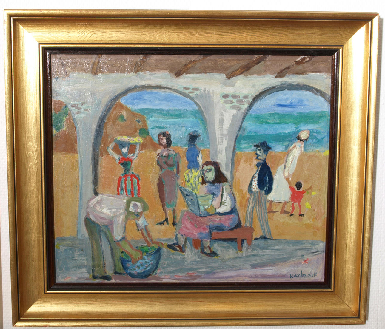 GERHARD KARLMARK. Olja på pannå, I skuggan vid havet, signerad Karlmark.