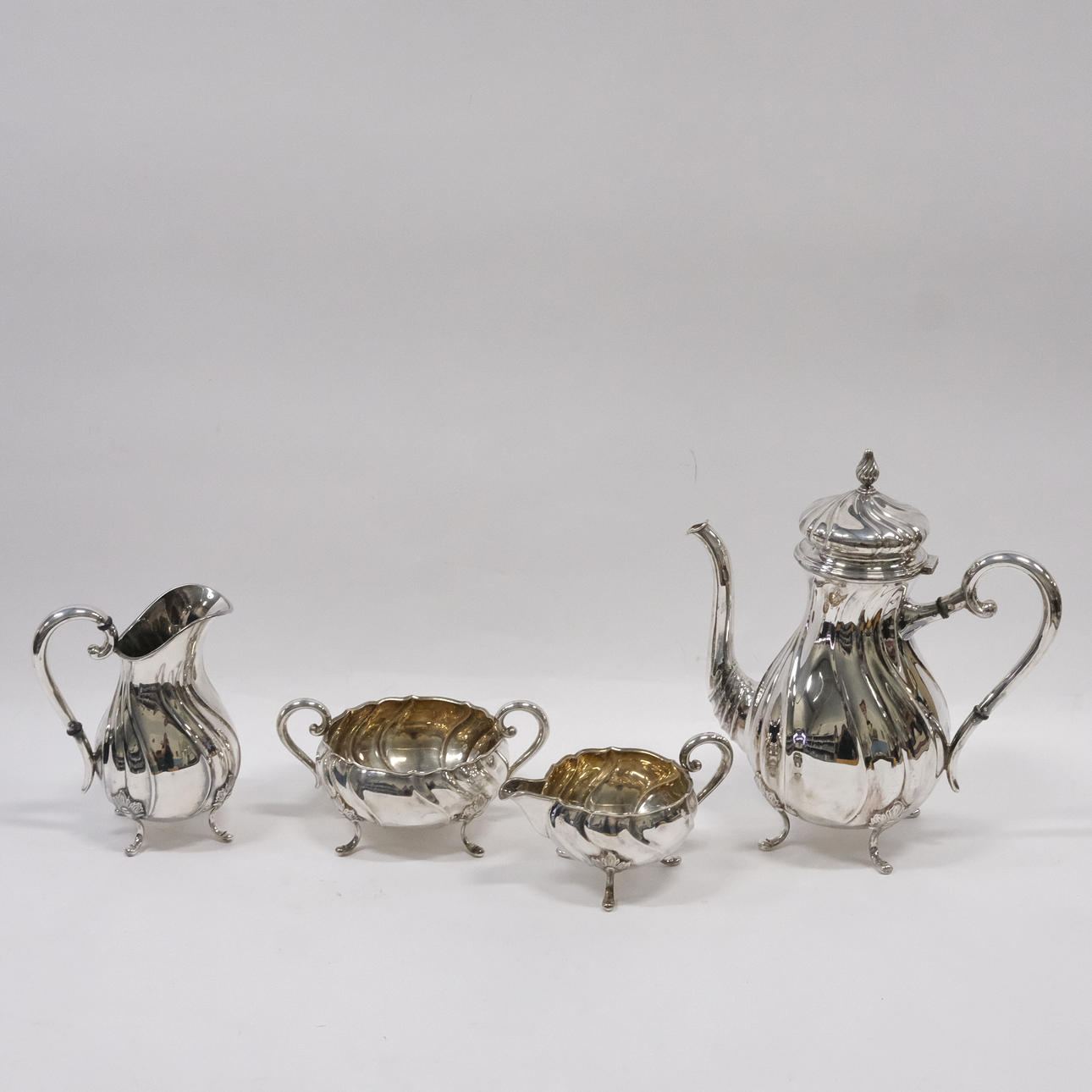 JOHANNES SIGGAARD. COFFEE SET, SILVER, ROCOCO STYLE, DENMARK, FOUR PIECES.