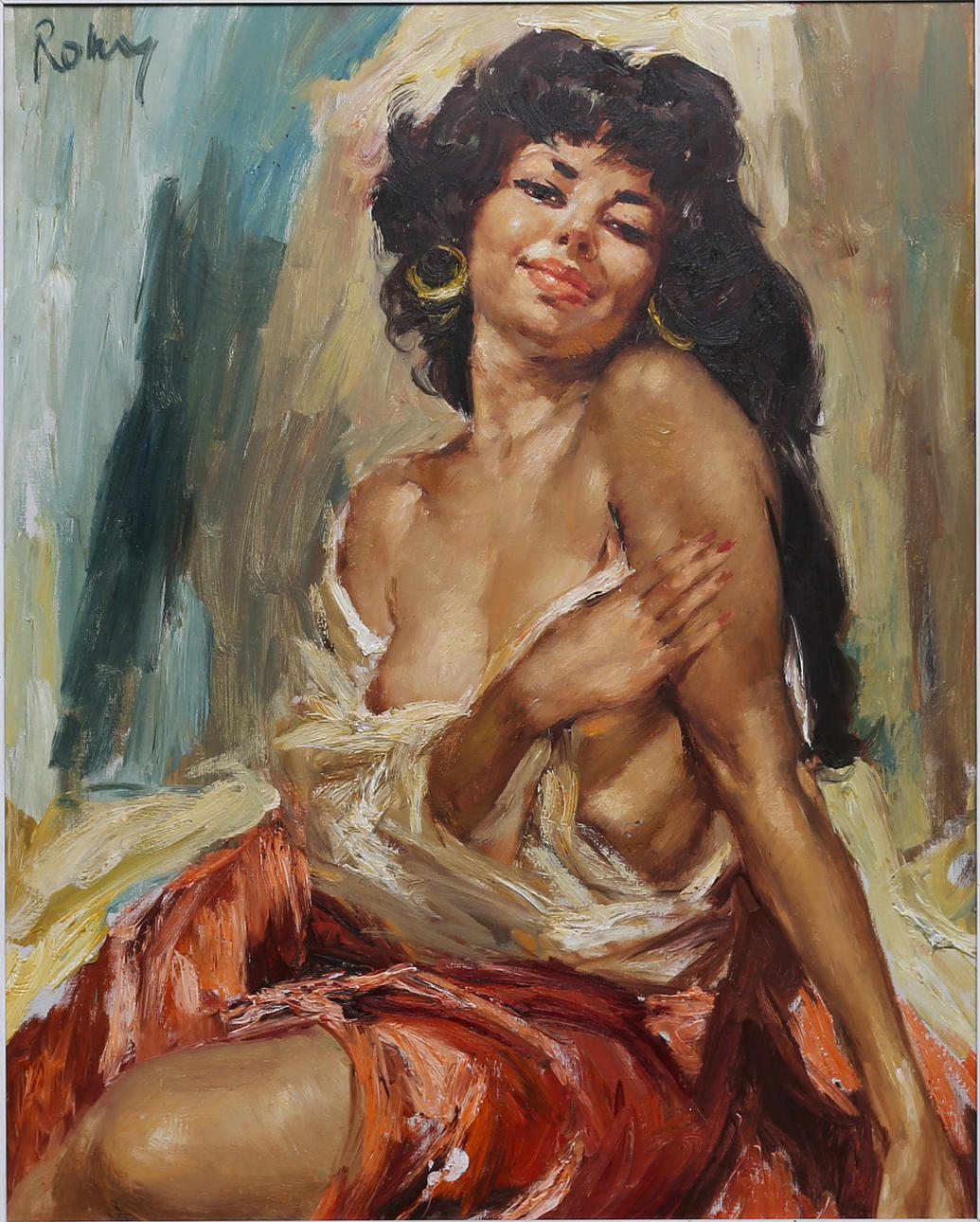 CHARLES ROKA. Kvinnoporträtt. Olja på duk. Signerad.