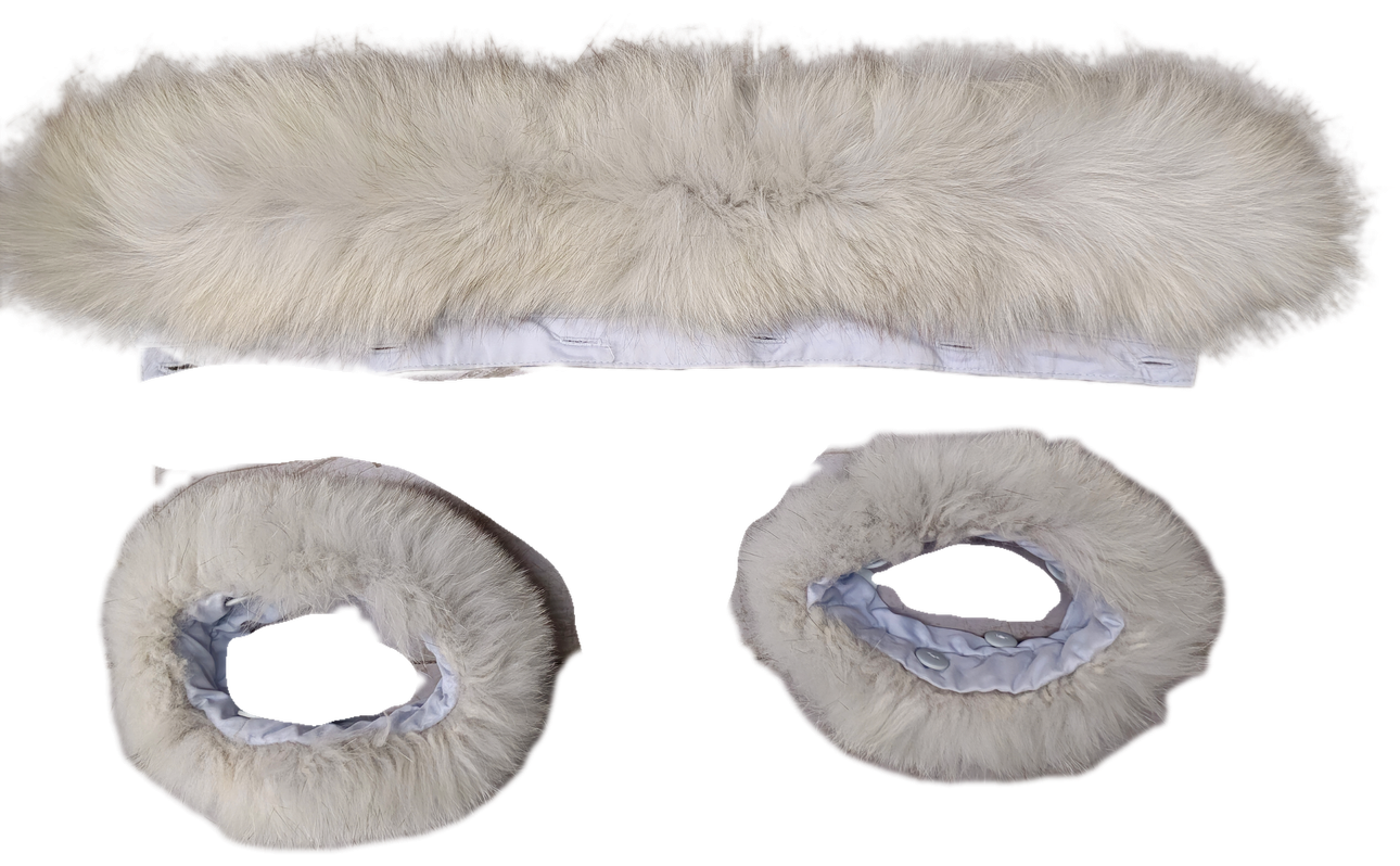 GRAY FOX COLLAR AND CUFFS SET.