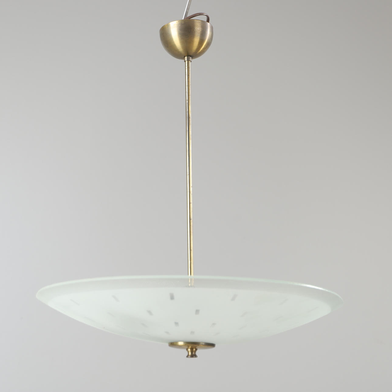 A brass/glass ceiling lamp, mid 20th century.