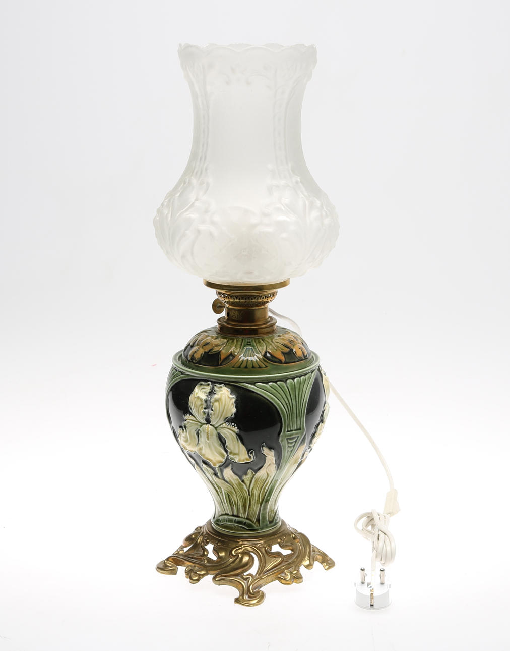 BORDSLAMPA, majolika, 18/1900-tal.