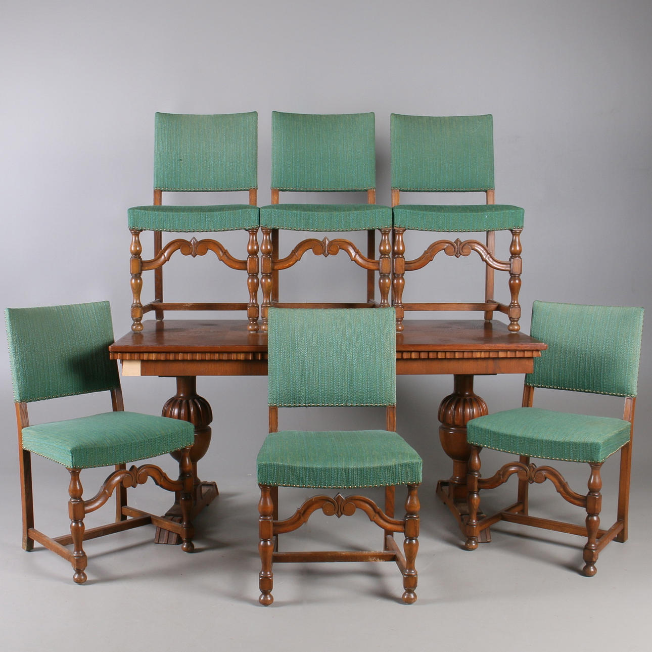 MATSALSMÖBEL, ek, 7 delar, barockstil, Bodafors, 1900-talets första hälft.