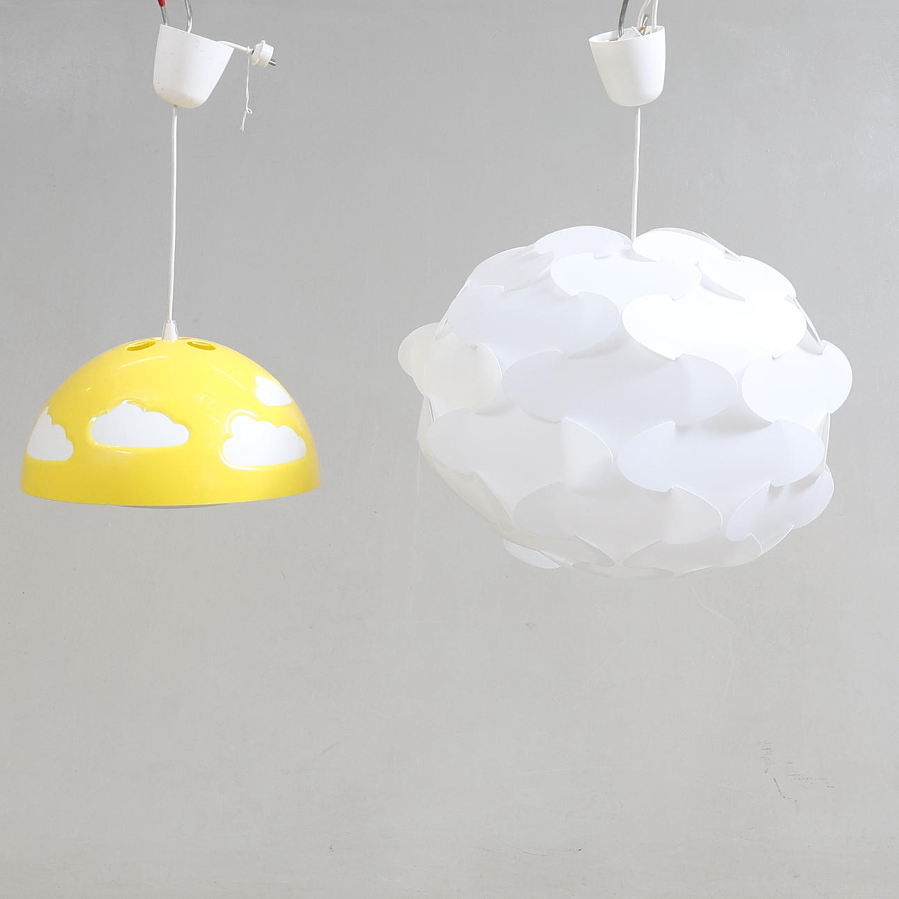 A 3-piece plastic ceiling lamp and wall clock, Ikea, 1990's.