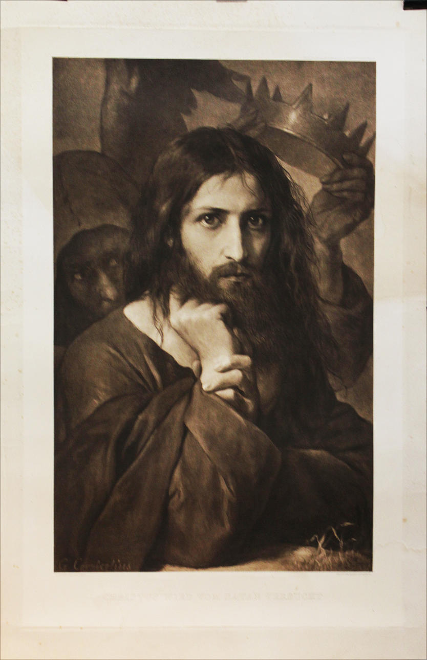 GEORG CORNICELIUS. "Christus wird vom satan versucht". Kopparstick. Signerad G Cornicelius.