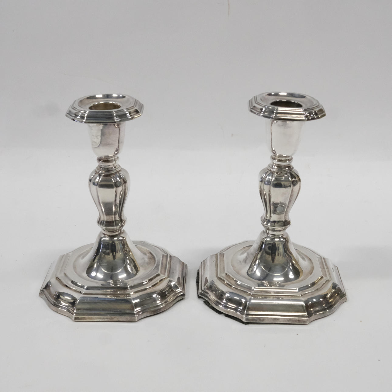 CANDLESTICKS, SILVER, A PAIR.