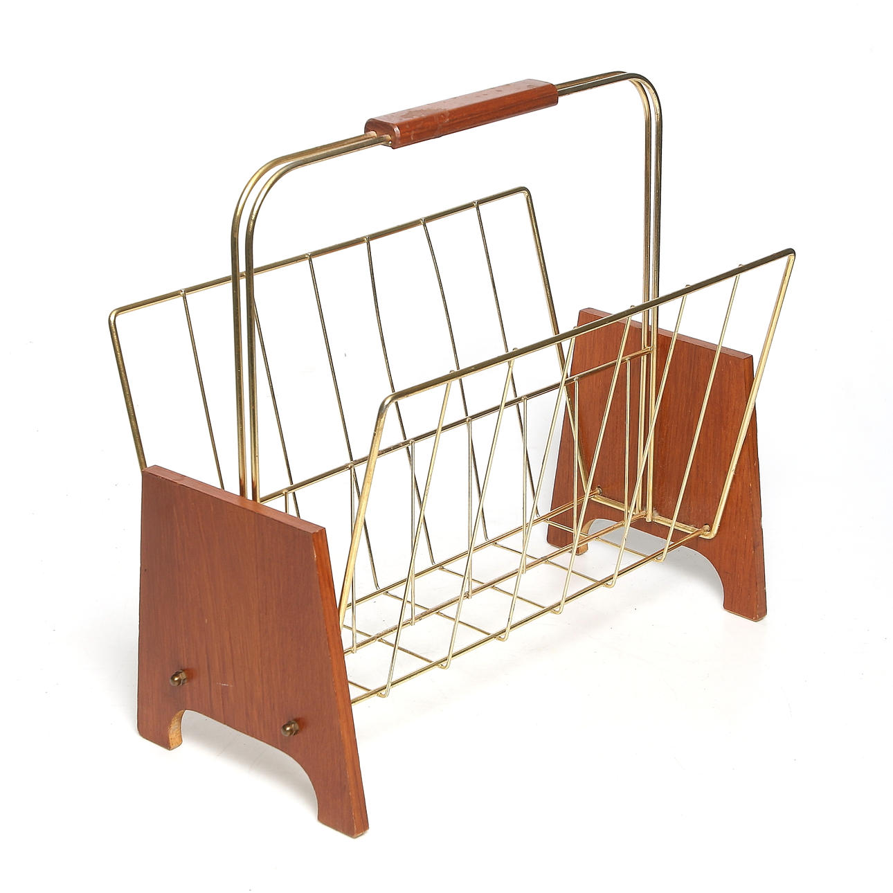 TIDNINGSTÄLL, mässing och teakfaner, 1900-talets mitt.