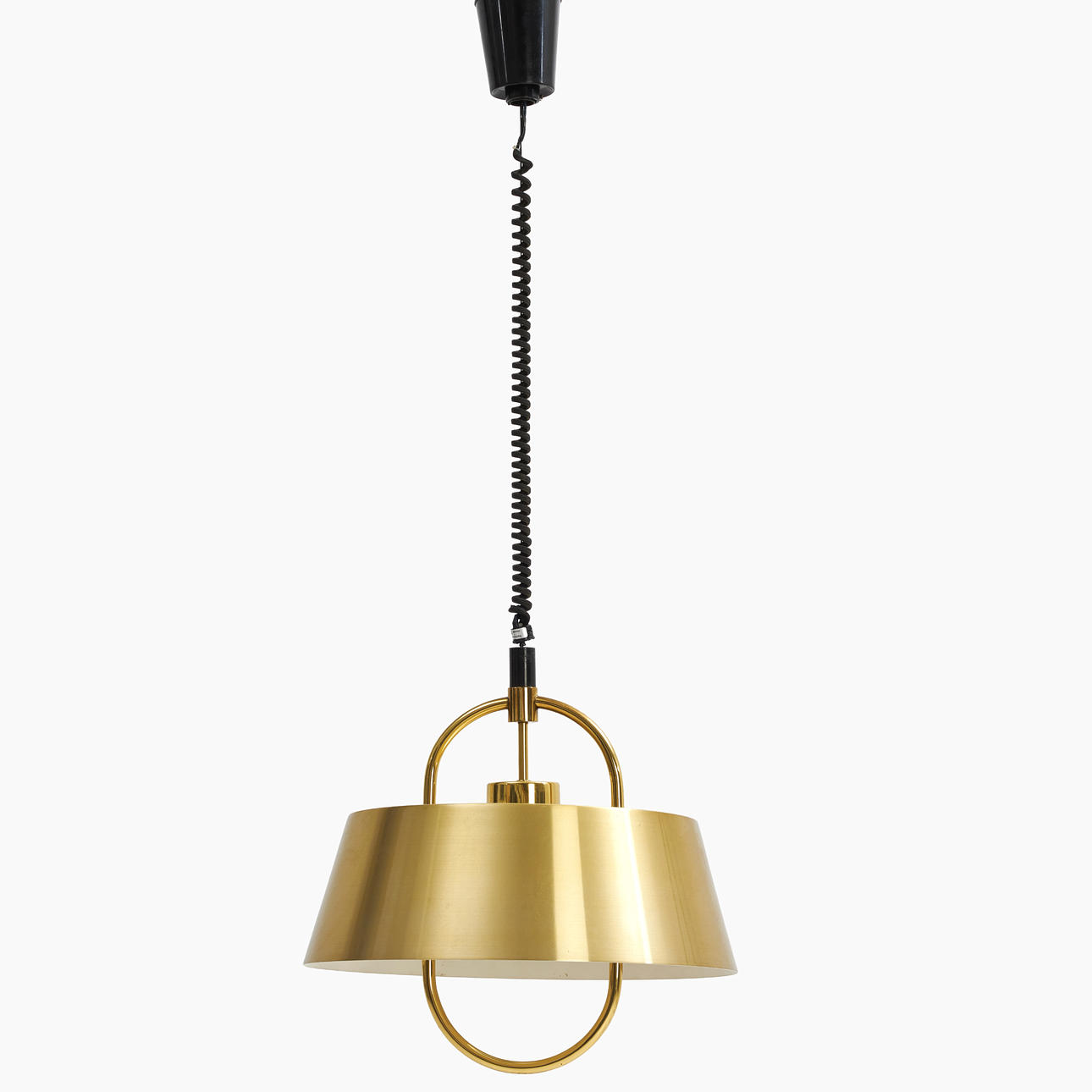 A brass ceiling lamp, suspended with elevator, 1960/70's.