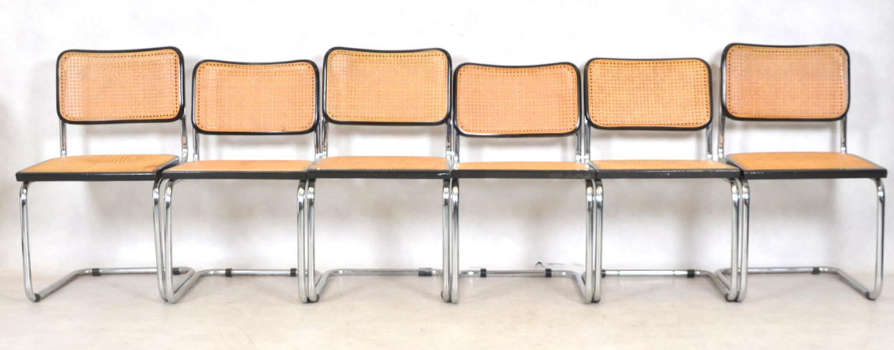 STOLAR, 6 st, stålrör med rottingsits, Italien.