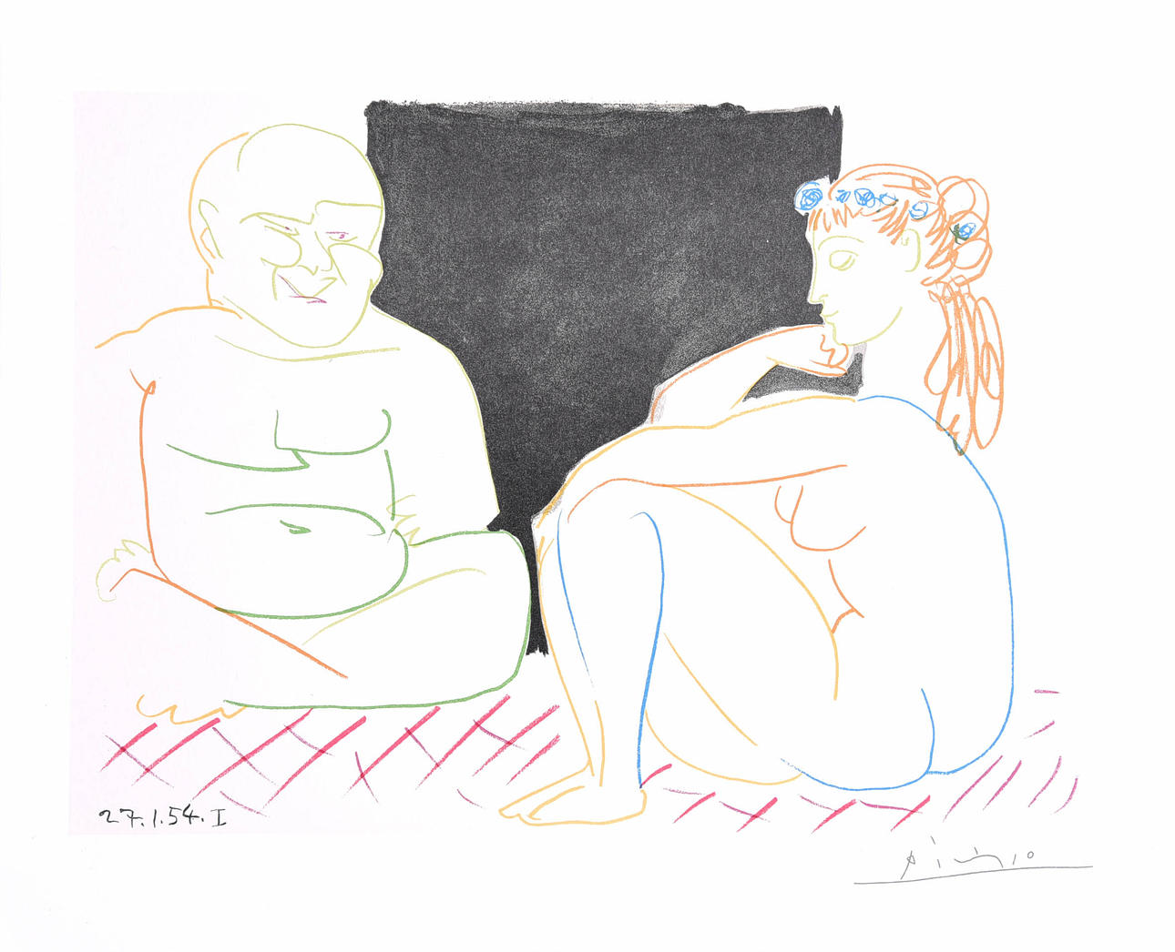 PABLO PICASSO. EFTER. "Modele sur cheval et Dompteur", offset i farver.