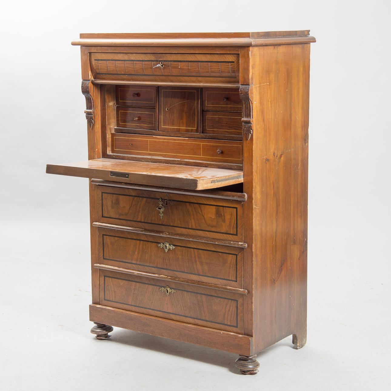 CHIFFONJÉ, mahogny/rotfaner, nyrenässans.