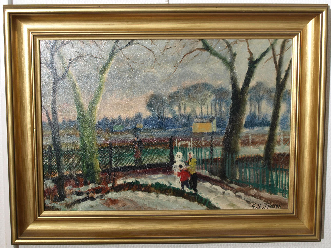 ERIK JÖNSSON. Olja på pannå, "Dammfrivägen-Malmö", signerad.