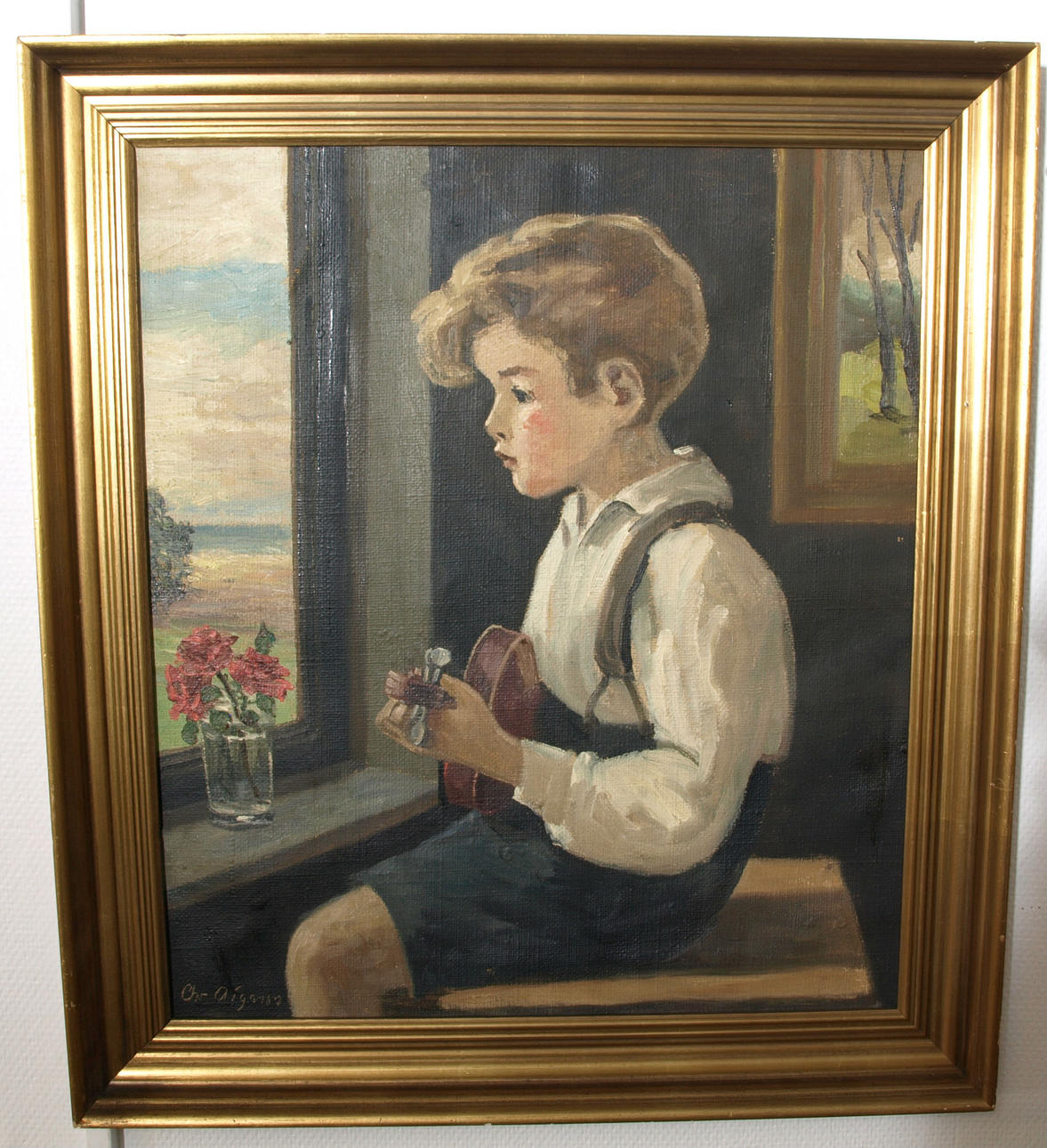 CHRISTIAN AIGENS. Olja på duk, Pojkporträtt, signerad Chr Aigens.