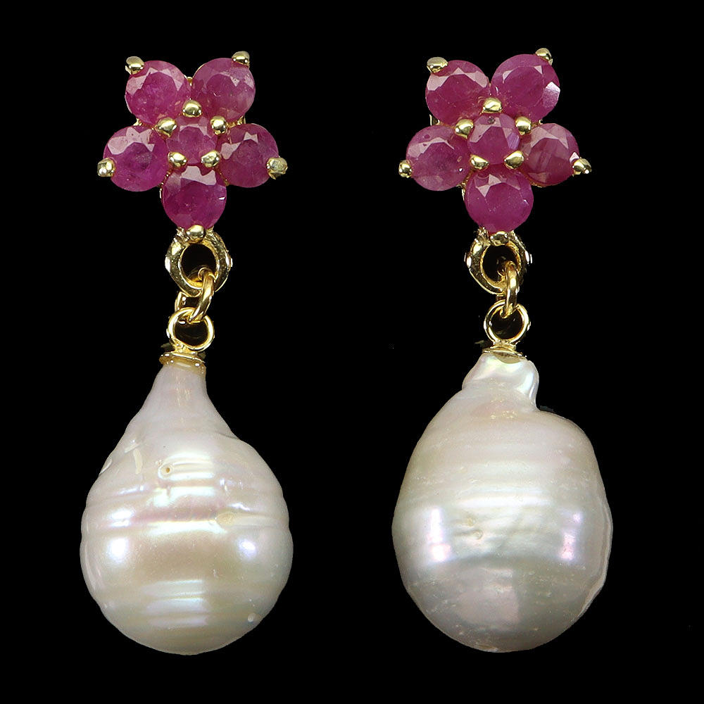 BAROQUE PEARL RUBY EARRINGS.
