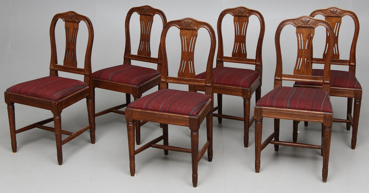 STOLAR, 6 st, Gustaviansk-provinsstil, 1900-talets första kvartal.