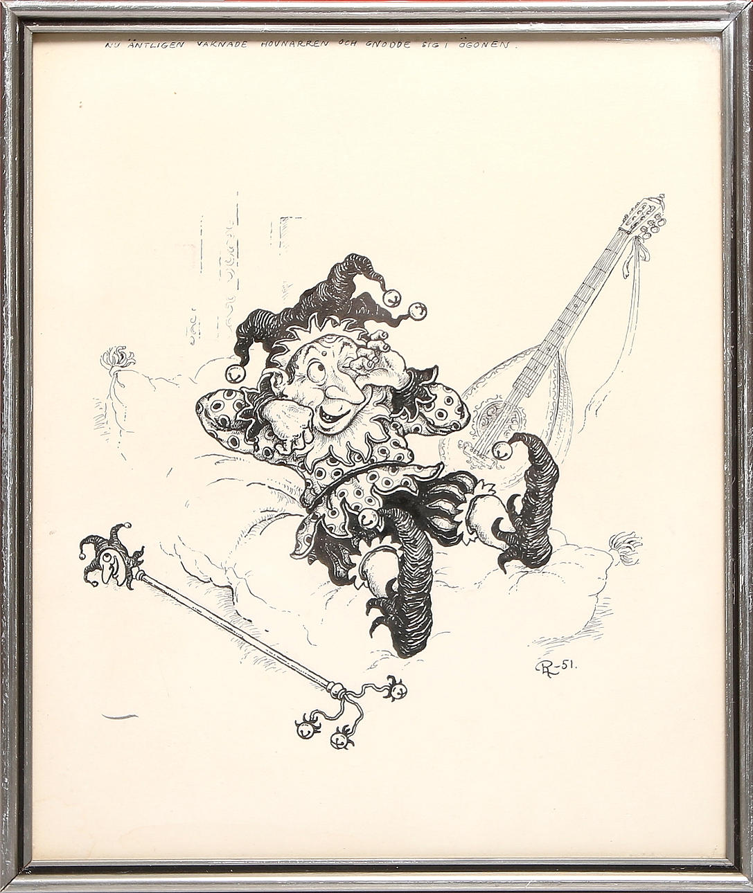 ROLF LIDBERG. Tusch på papper, hovnarr. Monogramsignerad "RL" och daterad -51.