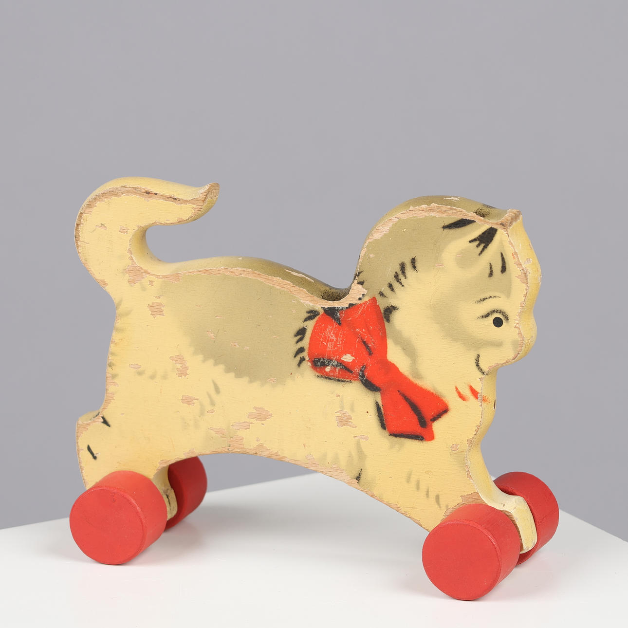 Lego cat painted wood on wheels, Denmark, 1938-1958. Toys - Toys