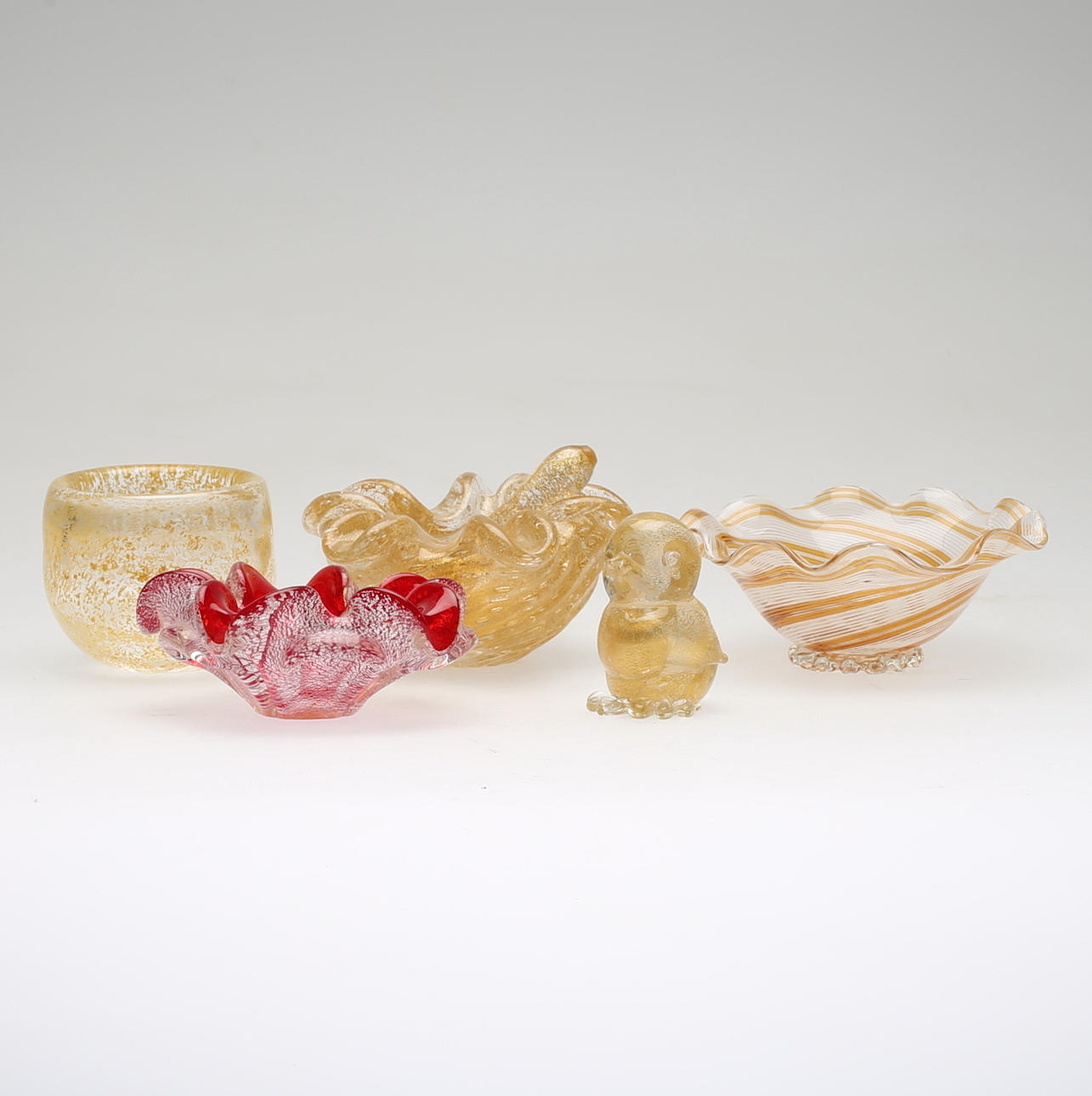 PARTI KONSTGLAS, 6 delar, Gullaskruf samt Murano, Italien.