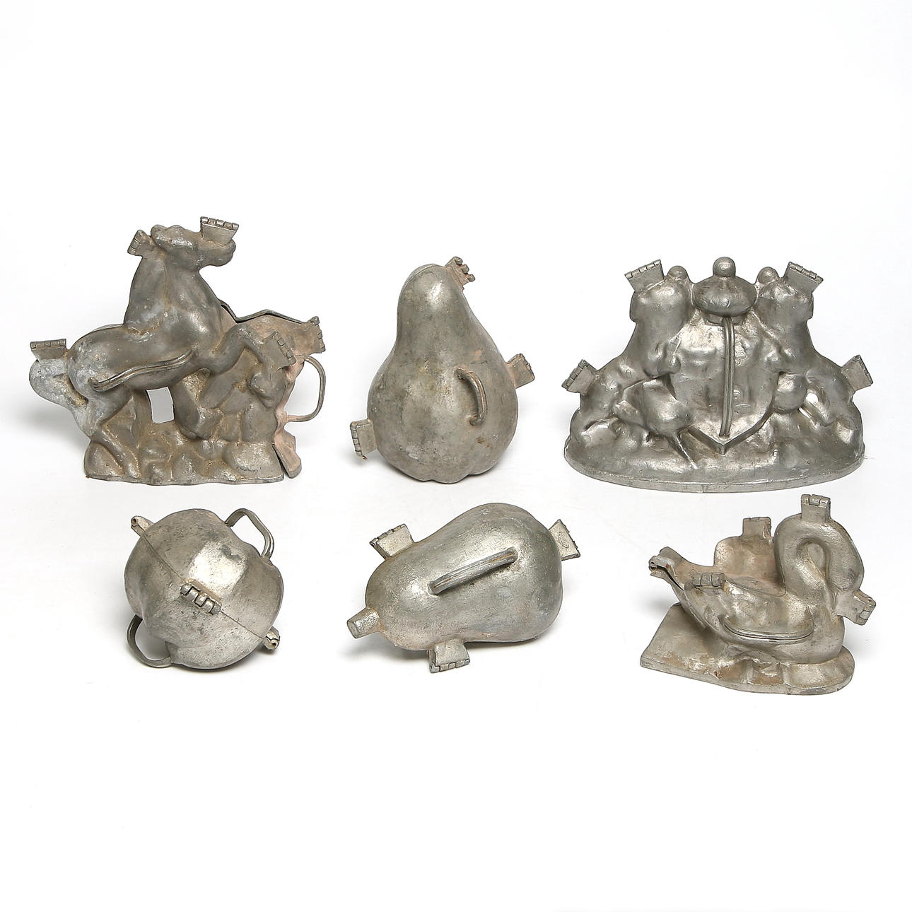 GLASSFORMAR, 6 delar, metall. 18/1900-tal.