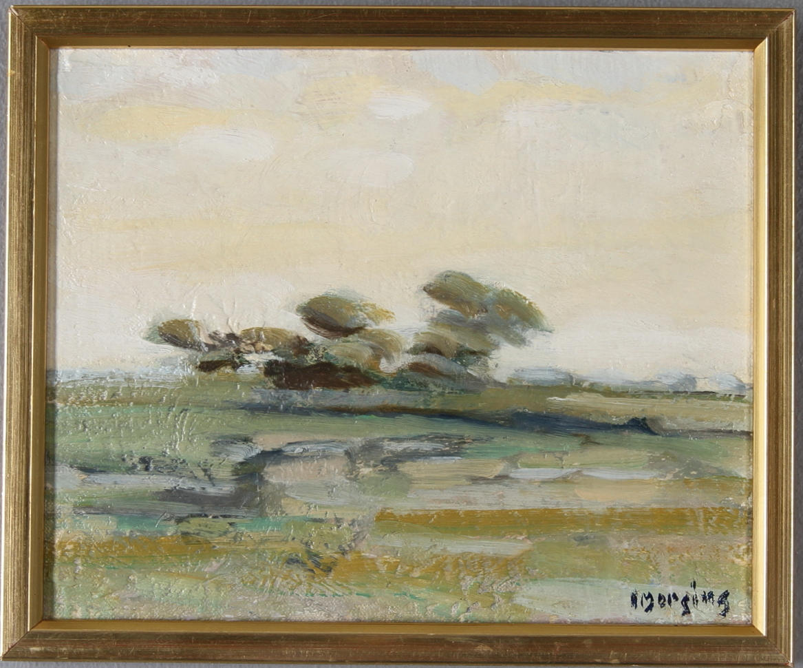 IVAR MORSING. Landskap med träd. Öland, olja på duk uppfodrad på pannå, signerad.