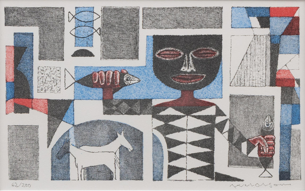 AXEL OLSON. Composition with figure, lithograph no. 62/200, signed.