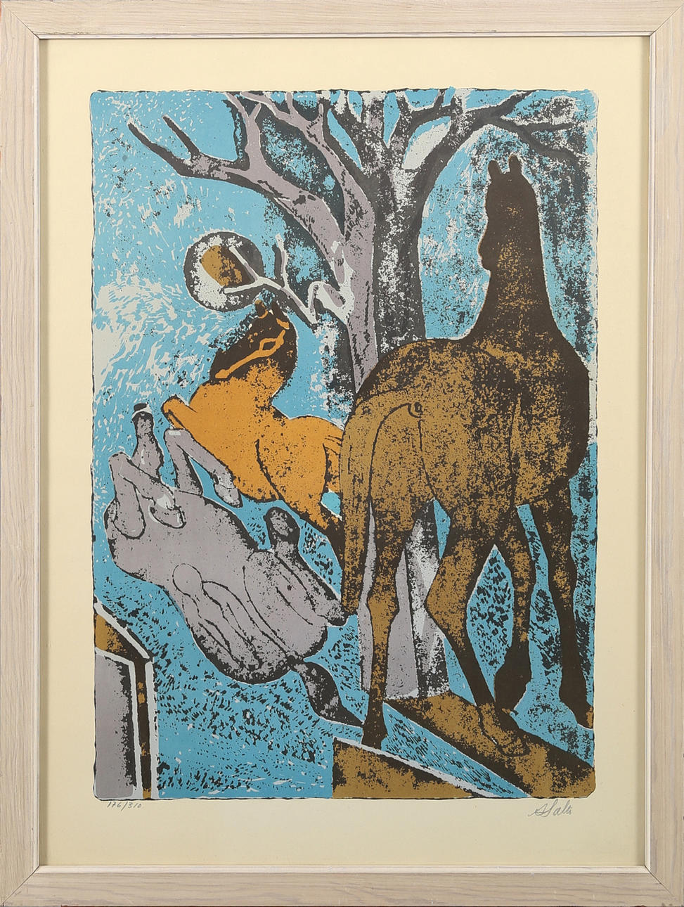 AXEL SALTO. Hästar, färglitografi nr 176/310, signerad A Salto.