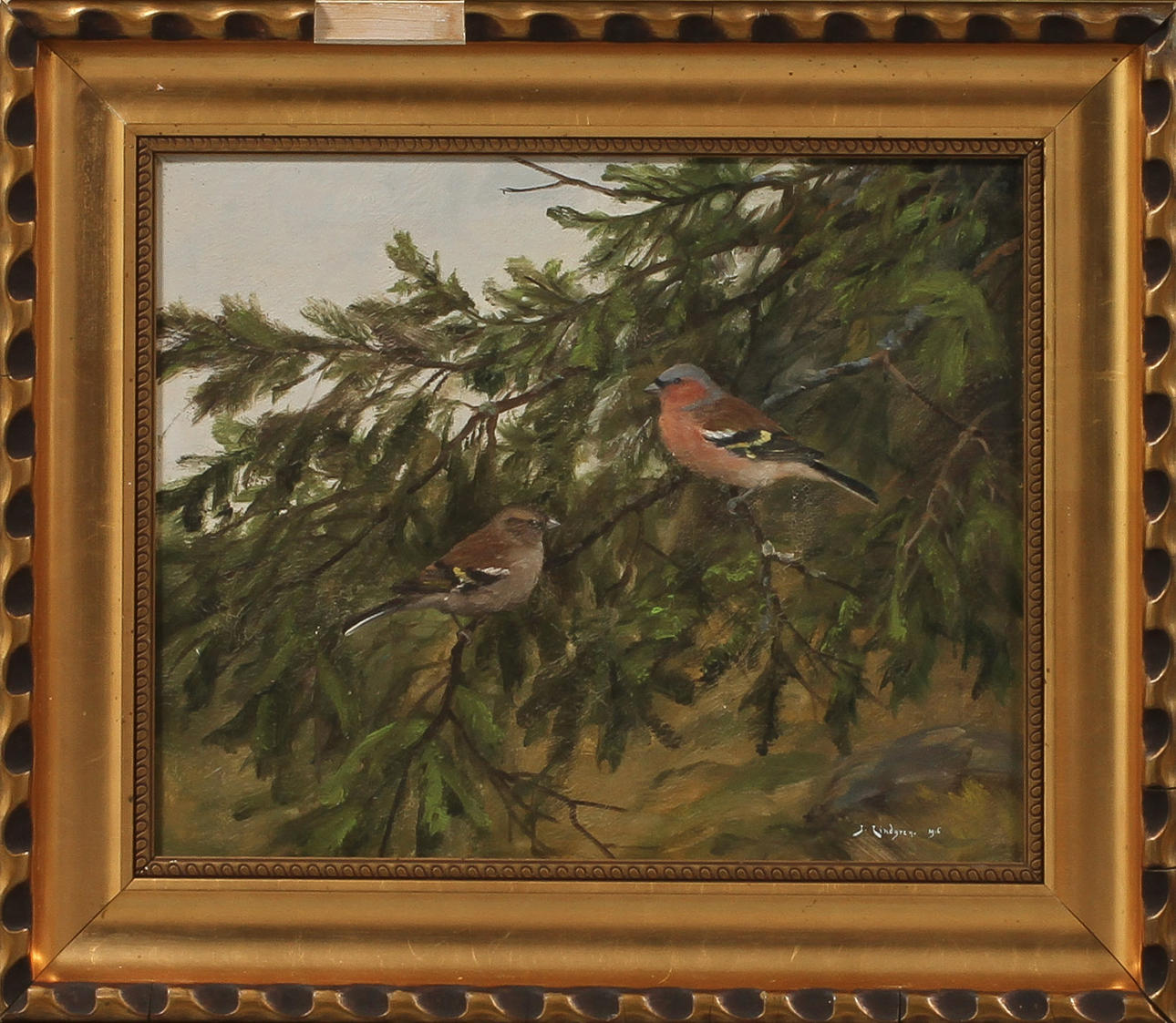 OIDENTIFIERAD KONSTNÄR. Fåglar, olja på duk, signerad och daterad J Lindgren 1916.