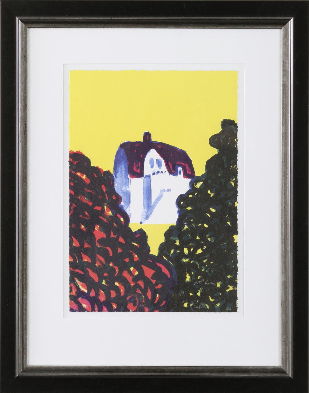 PETER DAHL. Färglitografi, "Farmors hus", signerad, 316/375.