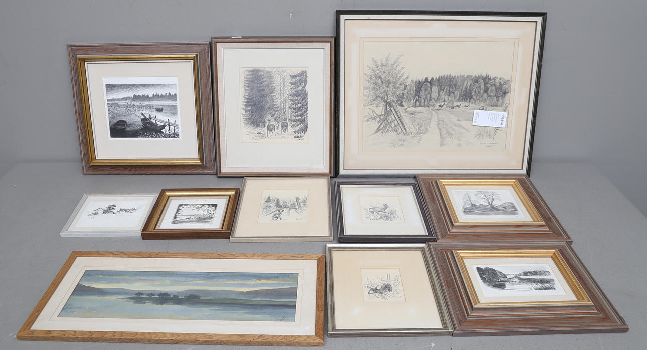 ERLING JOHANSSON. blandteknik samt grafiska blad, 11 st, signerade.