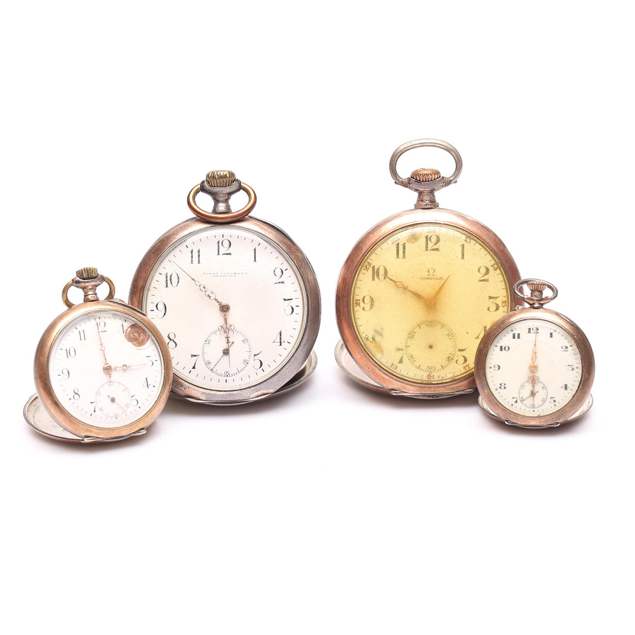 A pocket watch, 4 pcs, silver, including Omega.