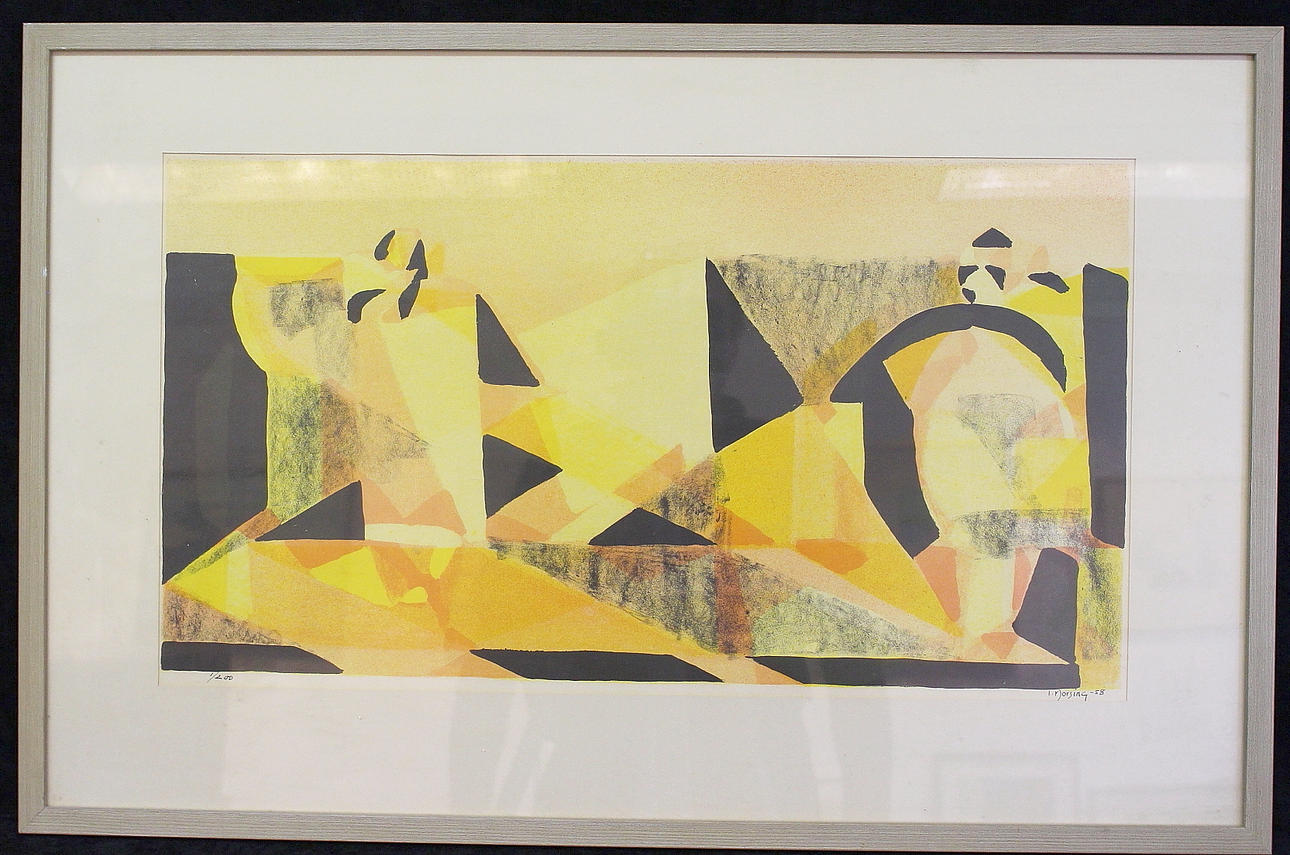 IVAR MORSING. Komposition i gult. Färglitografi. Signerad och daterad -58. Numrerad 1/200.