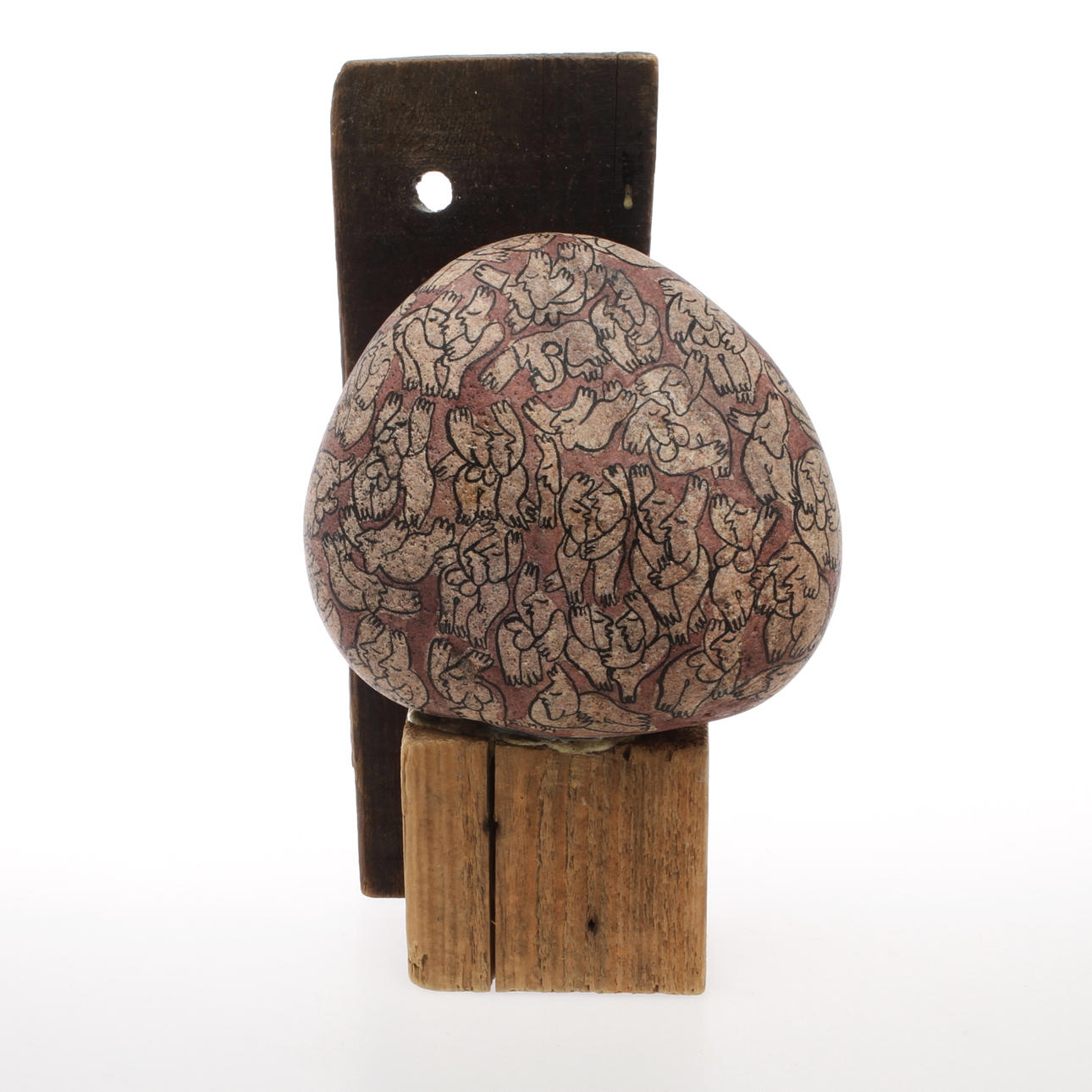 EVA-LENA MARTINSON. Skulptur, "Klippdansen", sten och trä, monogramsignerad samt daterad 94.