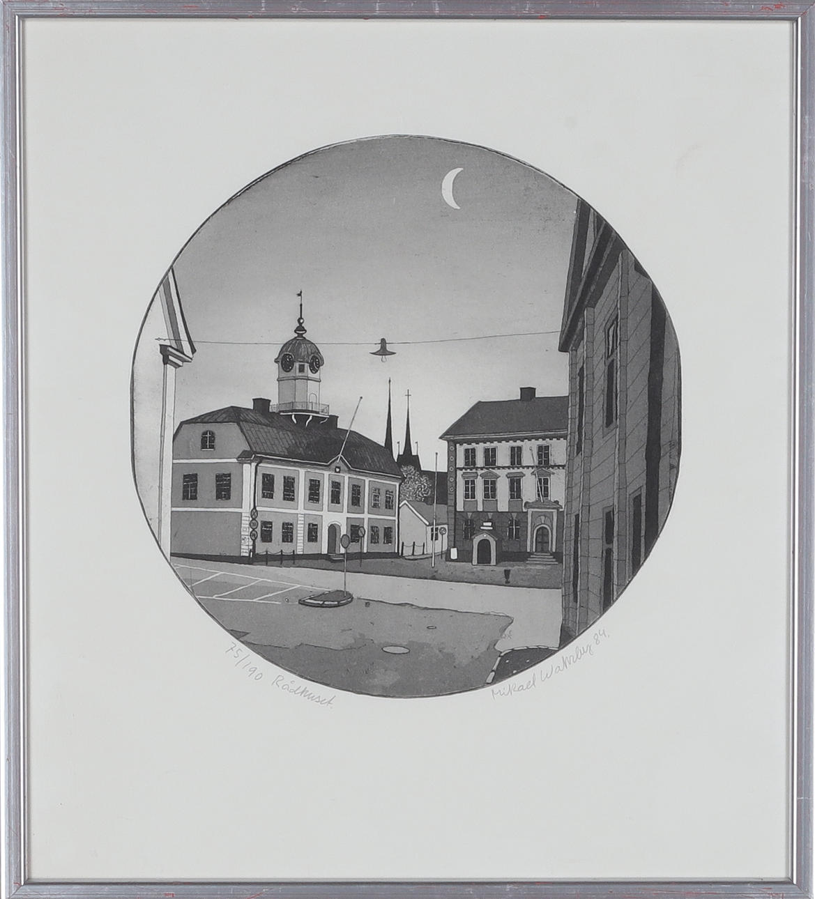 MIKAEL WAHLBERG. “Town Hall”, etching, signed, numbered 75/190 and dated -84.