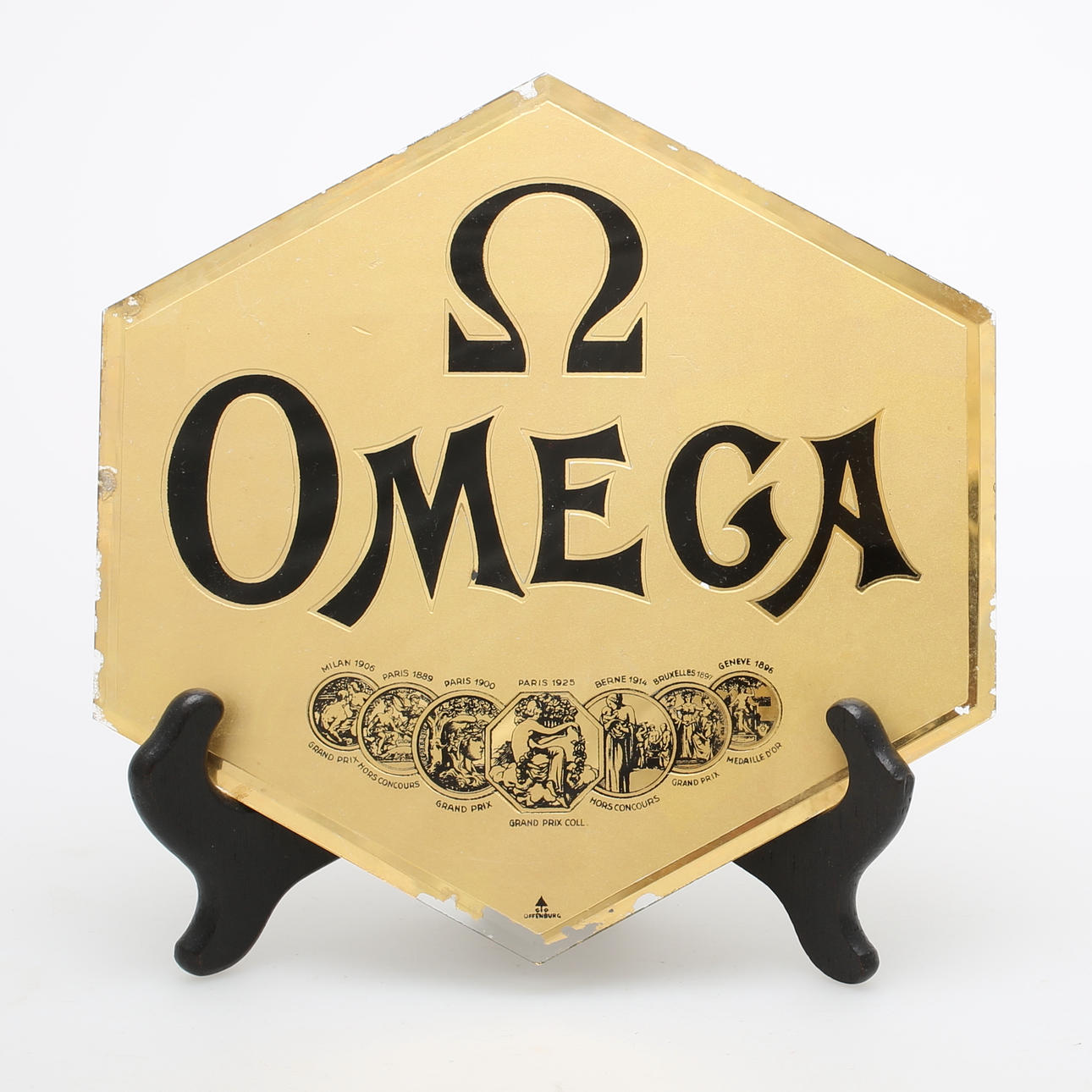 SKYLT, glas, "Omega".