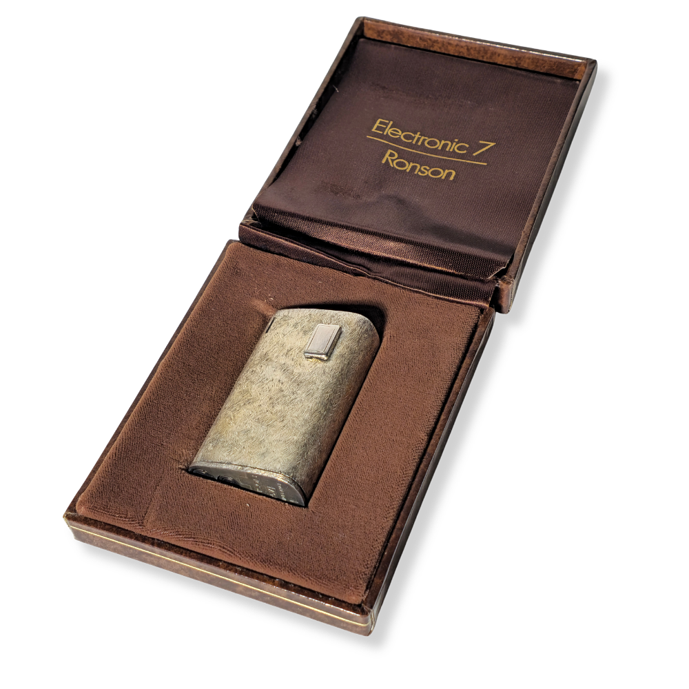 RONSON ELECTRONIC 7 STAINLESS STEEL LIGHTER.