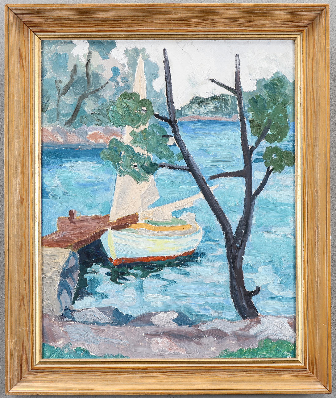 UNDENTED ARTIST, “Sailboat”, oil on panel. Art - Paintings - Auctionet