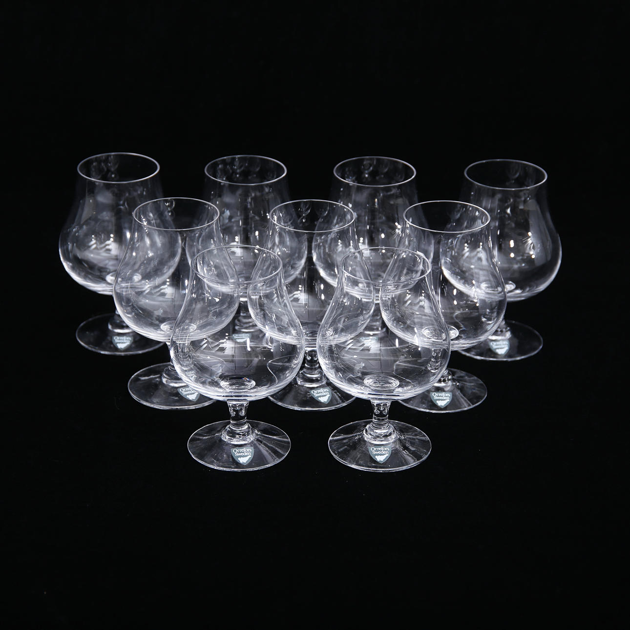 A set of 9 COGNAC CUPS, Orrefors, with labels. Glass - Utility glass ...