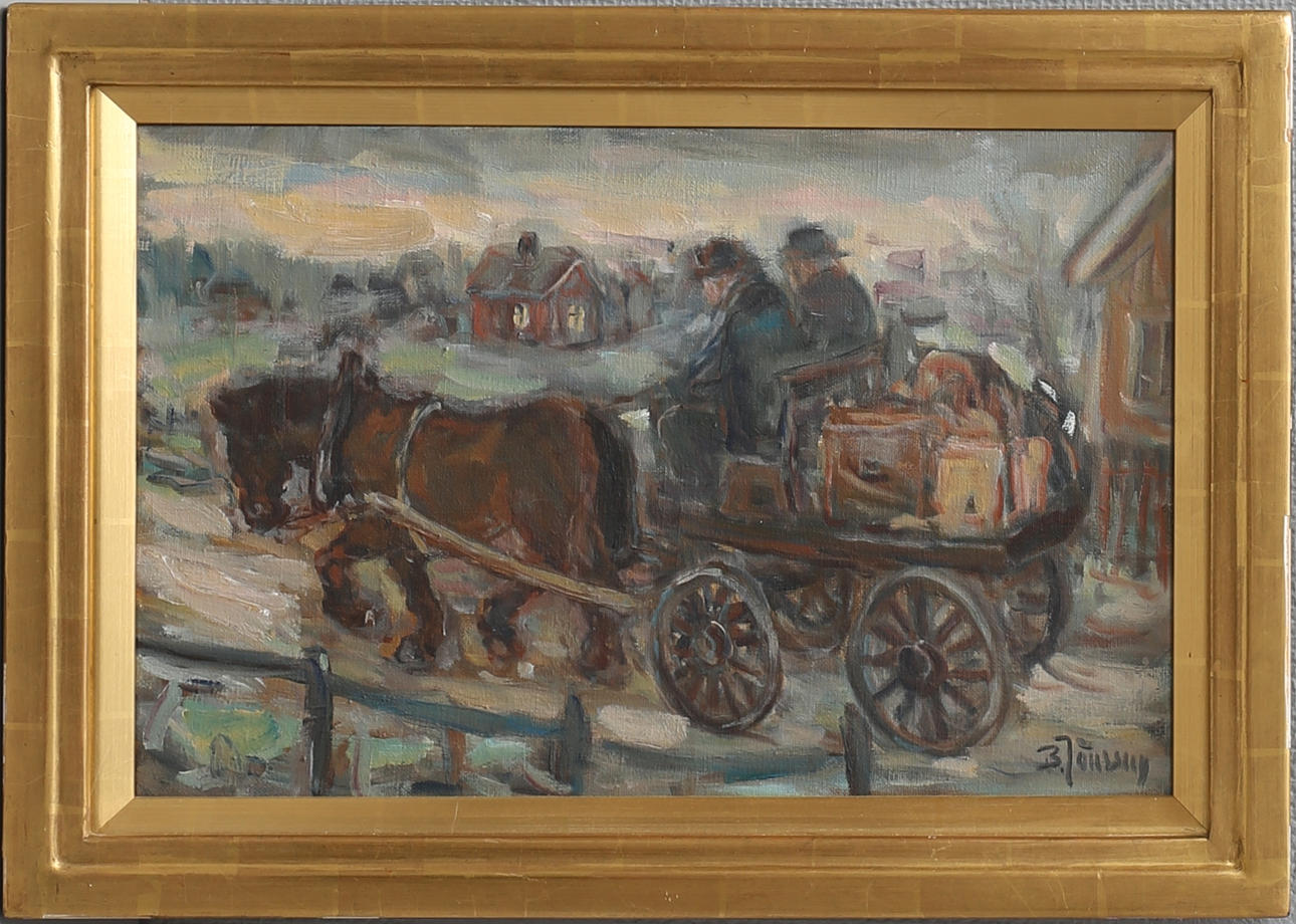 BROR JÖNSSON. Hästekipage. Olja på duk, signerad.