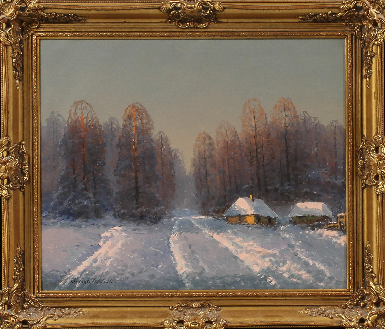 WIKTOR KORECKI. Vinterlandskap, olja på duk, signerad.