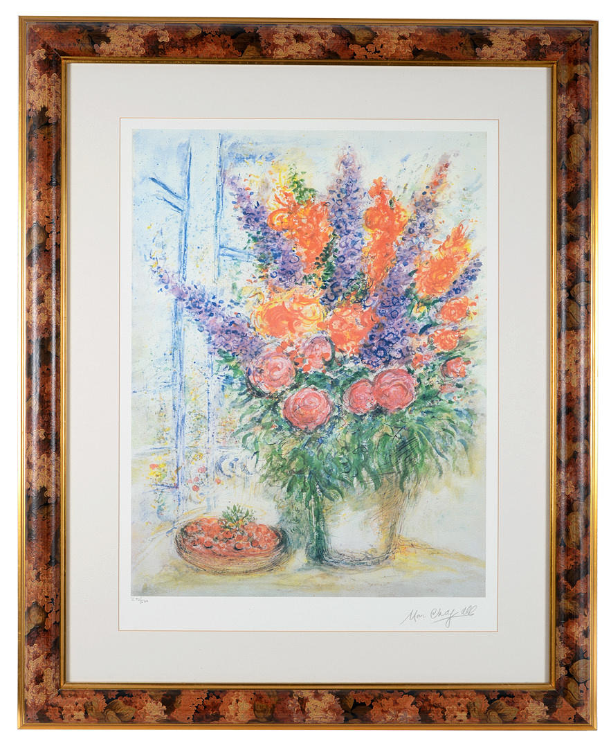 MARC CHAGALL. Blumenstrauß mit Gladiolen und Schale.