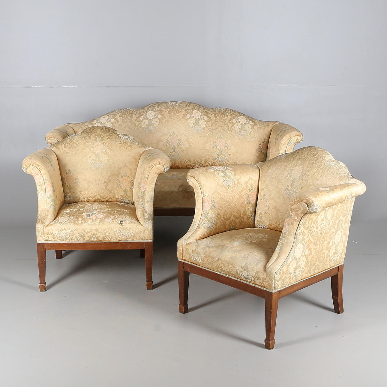 SOFA GROUP, 3 parts, neo-rococo, circa 1880.