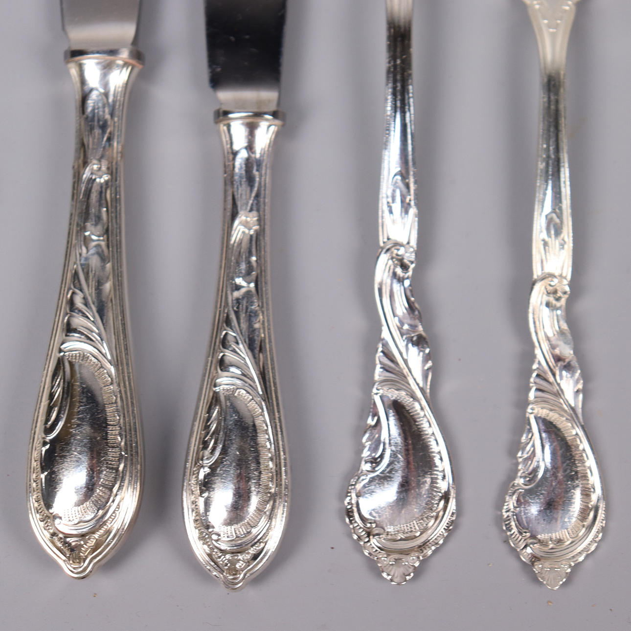 CUTLERY, “Rococo”, nickel silver, 77 pieces. Silver & Metals - Silver ...