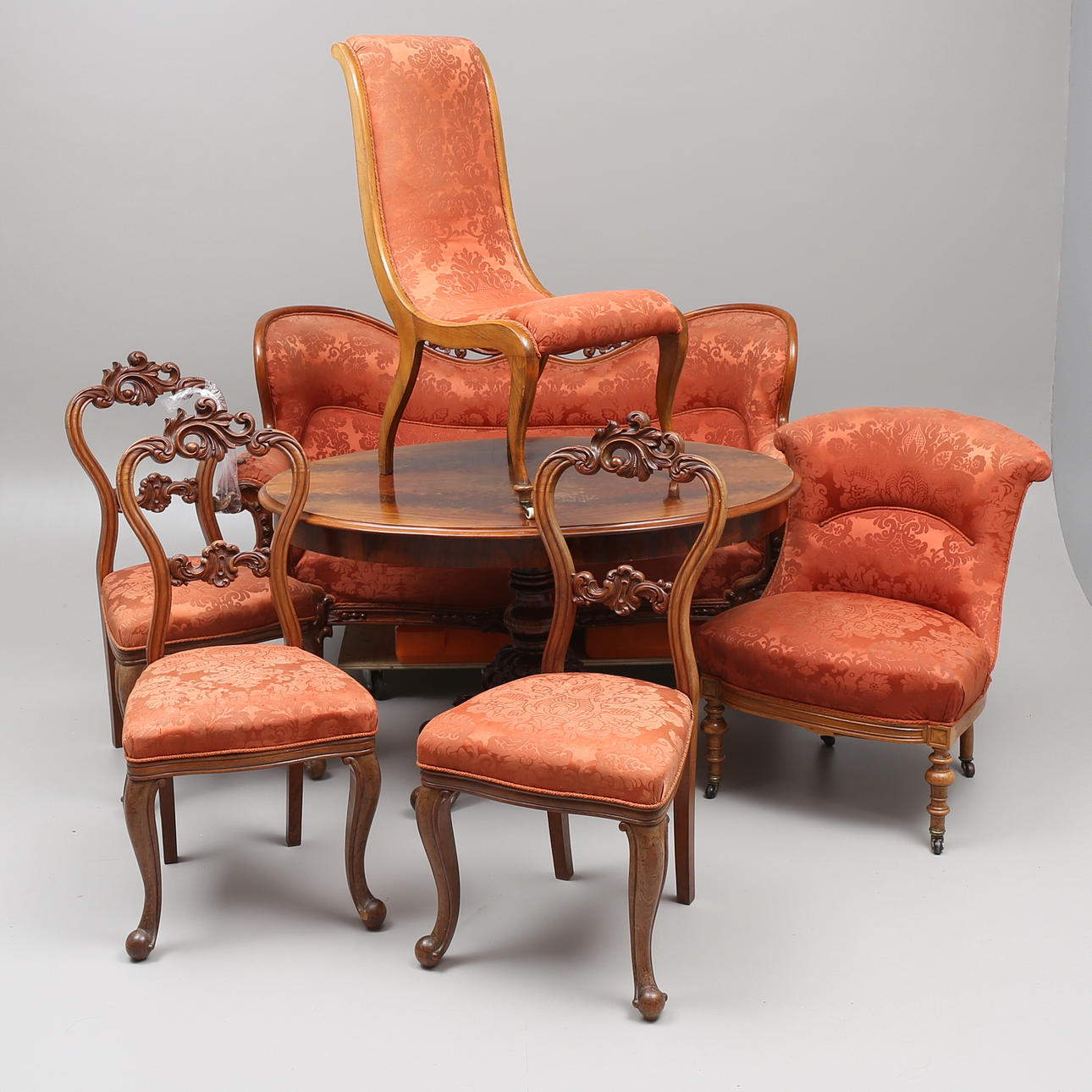 SALONGSMÖBEL, 7 delar, nyrokoko, 1800-talets slut.