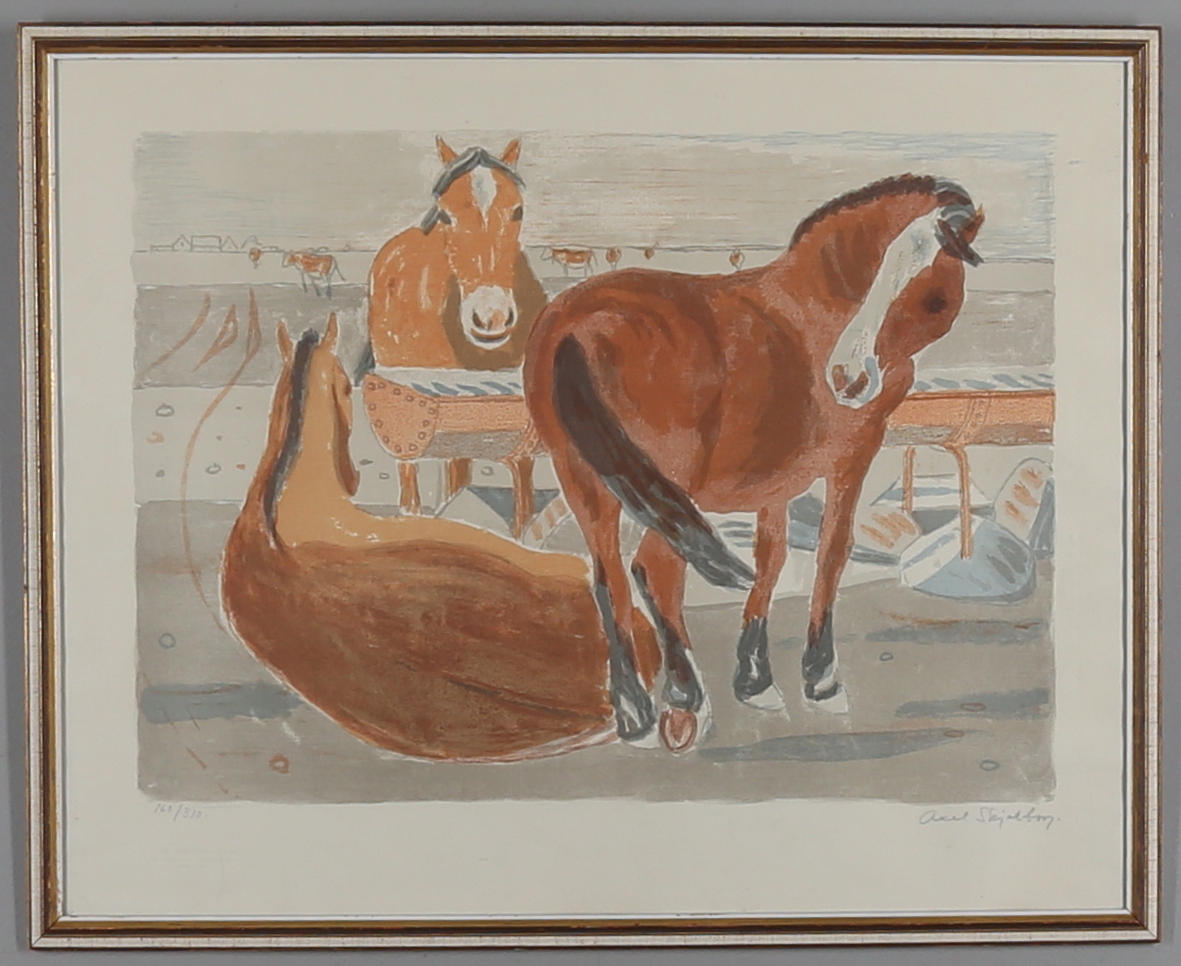 AXEL SKJELBORG. Hästar, litografi, signerad samt numrerad 160/310.