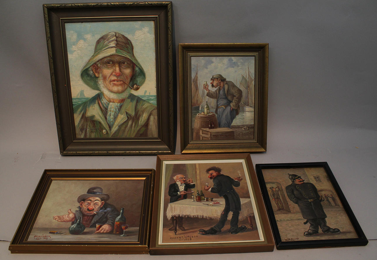 ANDERS WALLIN. Parti tavlor (5). Oljor på dukar och pannåer. Signerade och daterade.