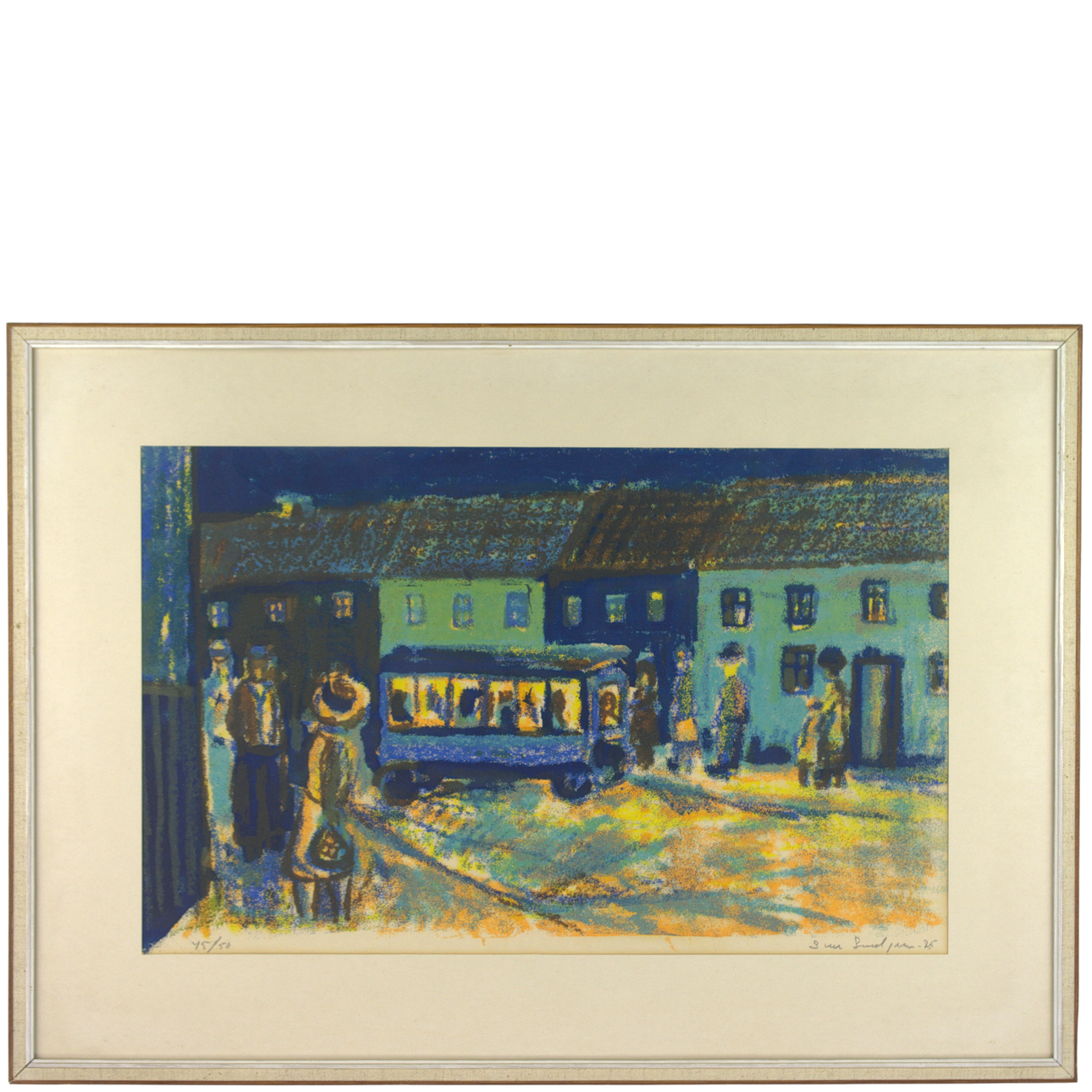 SVEN LUNDGREN. Lithograph, 45/50, cityscape with bus, signed, -75.