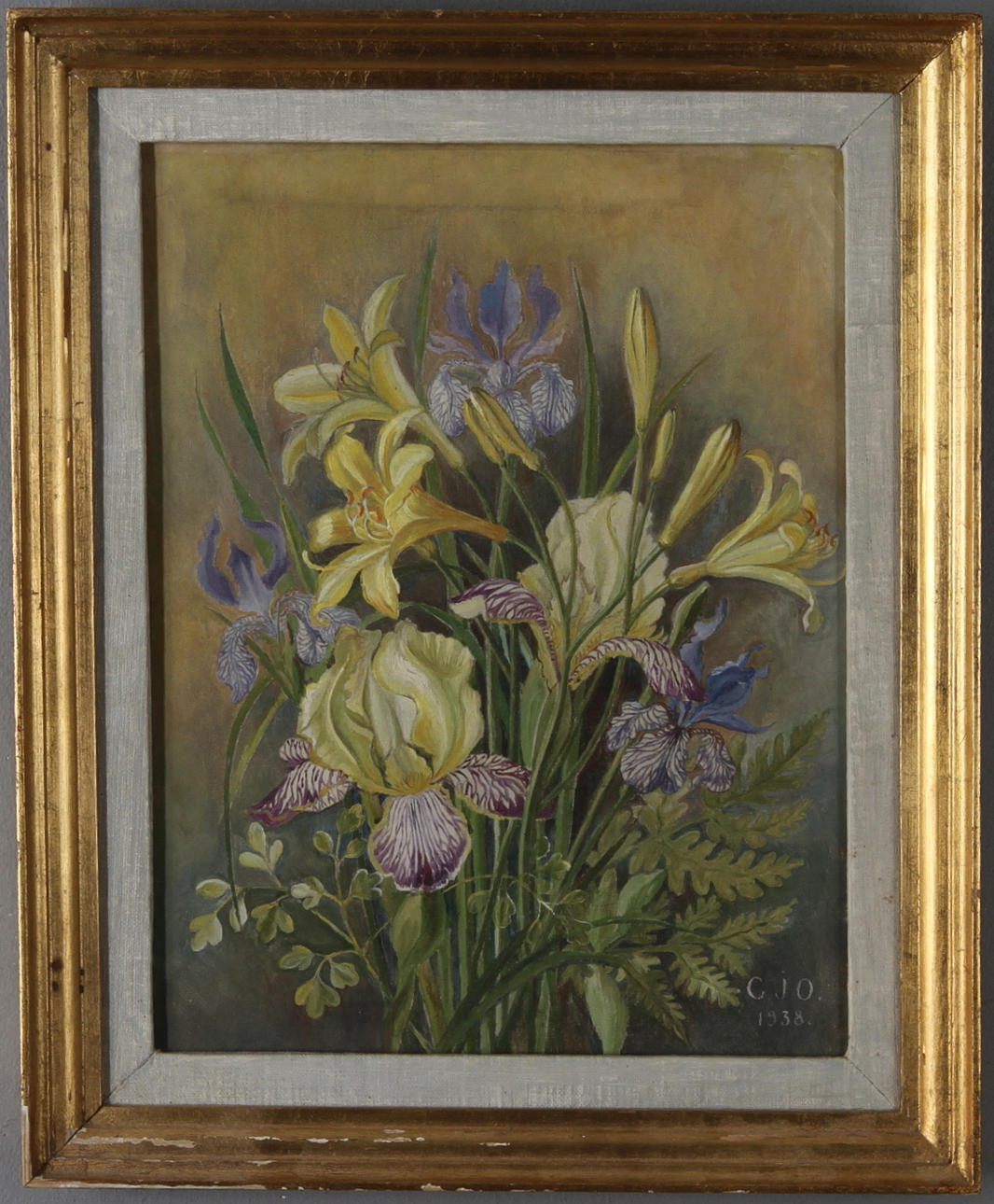 CLARA J OLSSON. "Liljor", olja på pannå, monogramsignerad samt daterad 1938.