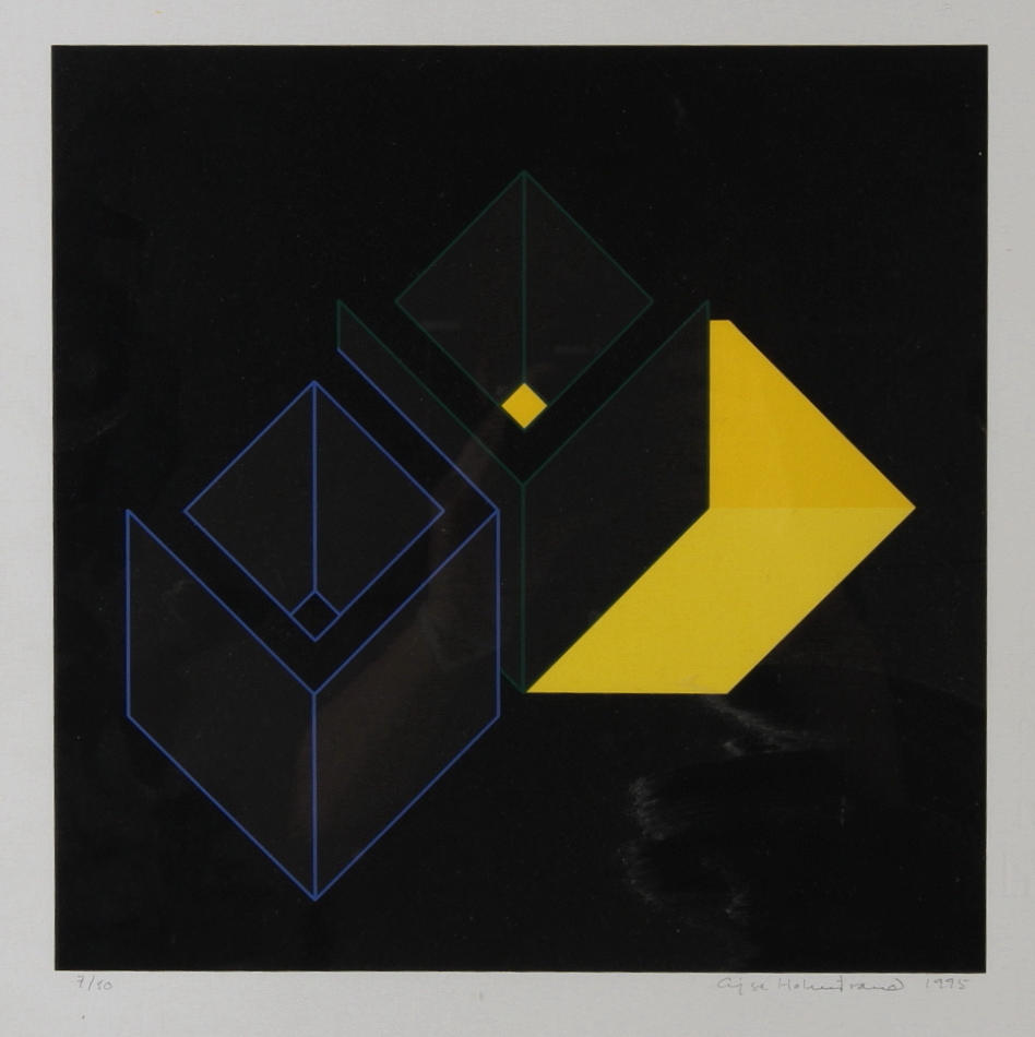 CAJSA HOLMSTRAND. Komposition, färglitografi, signerad, daterad 1995 samt numrerad 7/50.